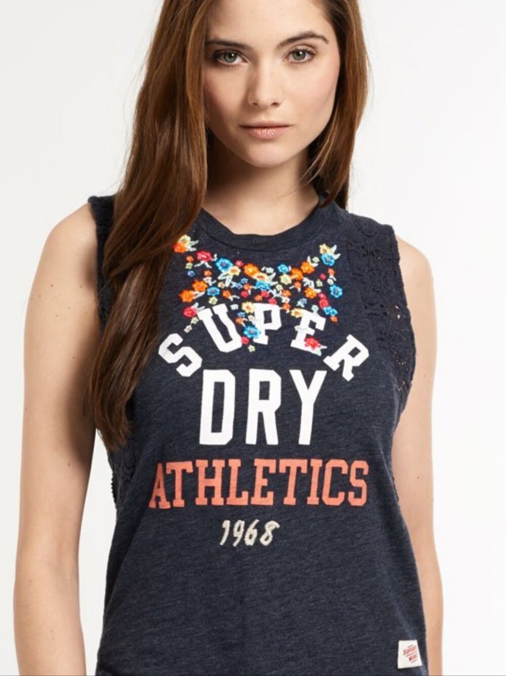 Superdry Navy Embroidered Athletics Tank Top Lace Sz SM